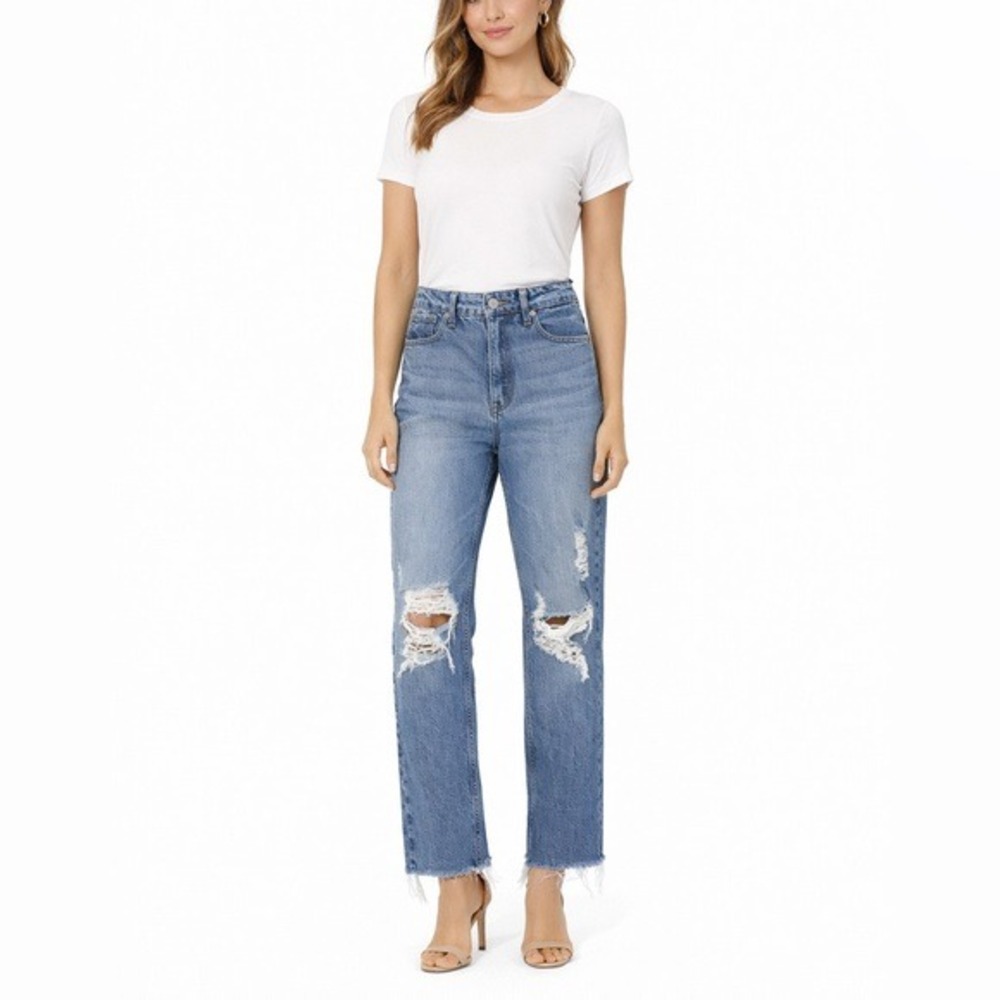 Good American Size 6/28 Straight Leg Distressed Blue Jeans
